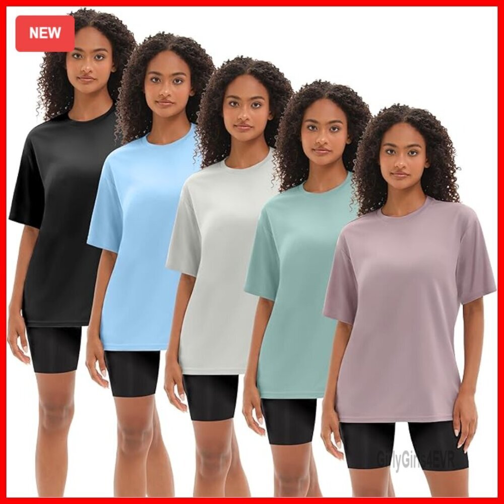 5 Pack Oversized Dry Fit Workout T-Shirts Women's Plus Size Gym Tops
